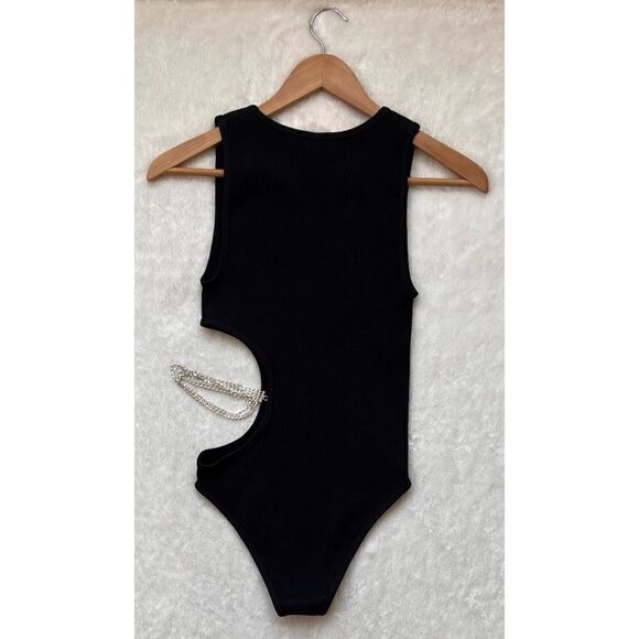NWT Zara Black Ribbed Limitless Contour Collection Cutout Jewel Bodysuit, XS-S - Picture 13 of 13